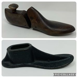 Vintage Wood Shoe Stretcher and Cast Iron Child Size Shoe Form Decor Collectible